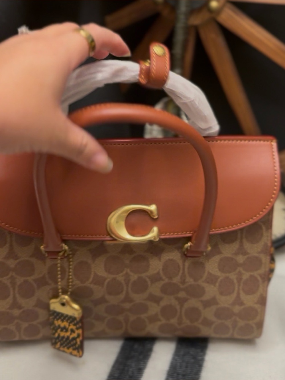 Coach Brown Signature Canvas Satchel with brown Leather Flap - Picture 7 of 7